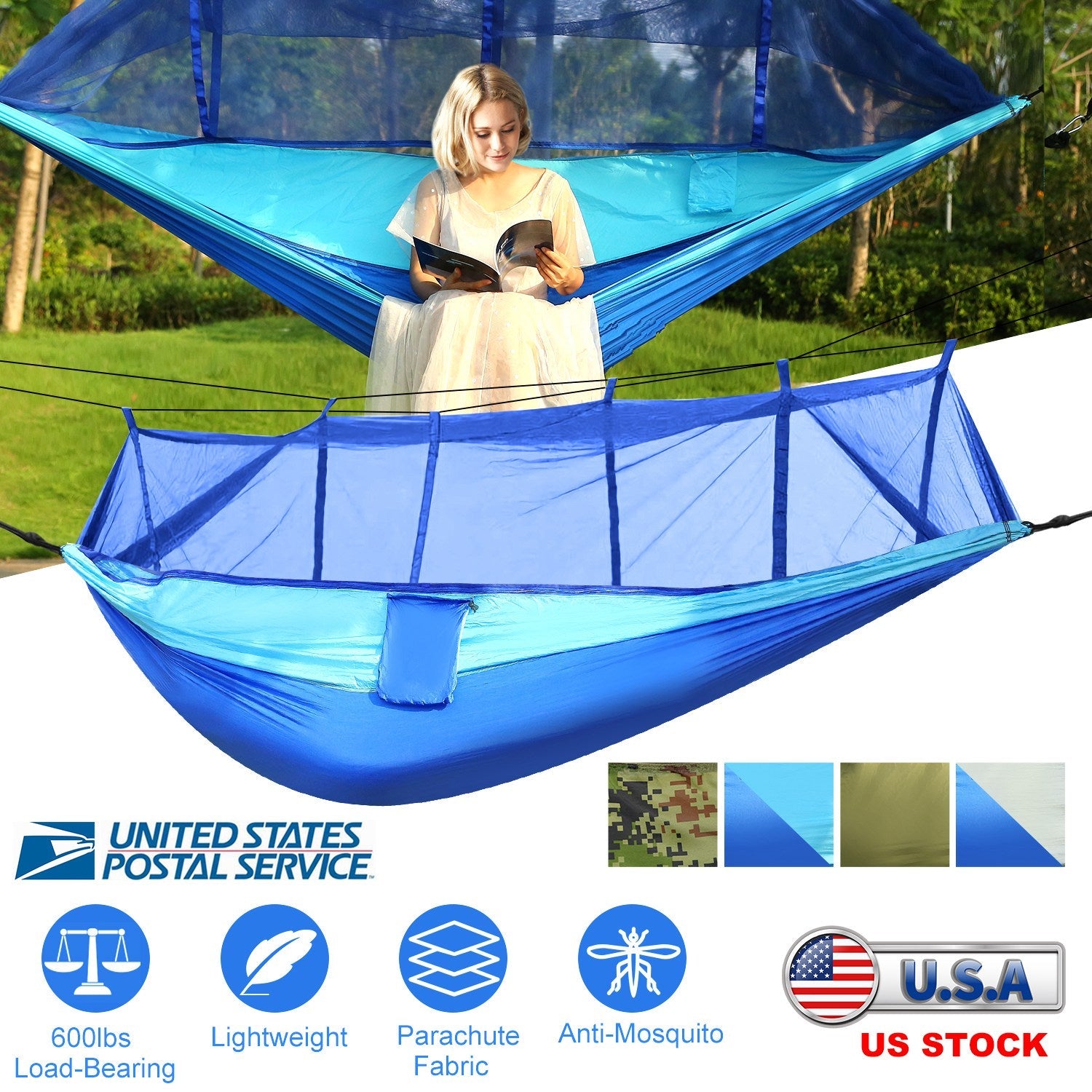 600 lbs Two Person Hammock with Mosquito Net Camping Outdoor