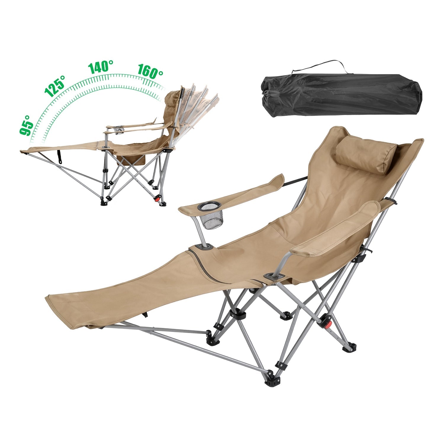 Reclining Camping Chair with Footrest Adjustable Folding Outdoor Lounge Chair