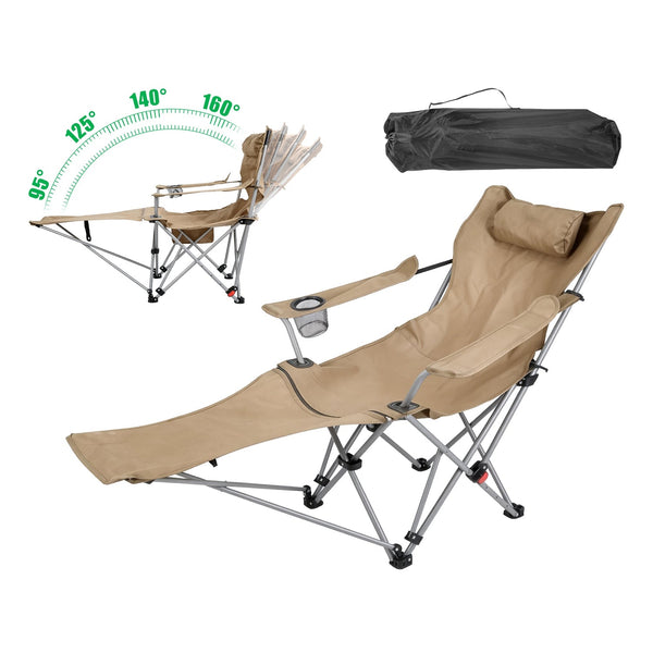 Reclining Camping Chair with Footrest Adjustable Folding Outdoor Lounge Chair