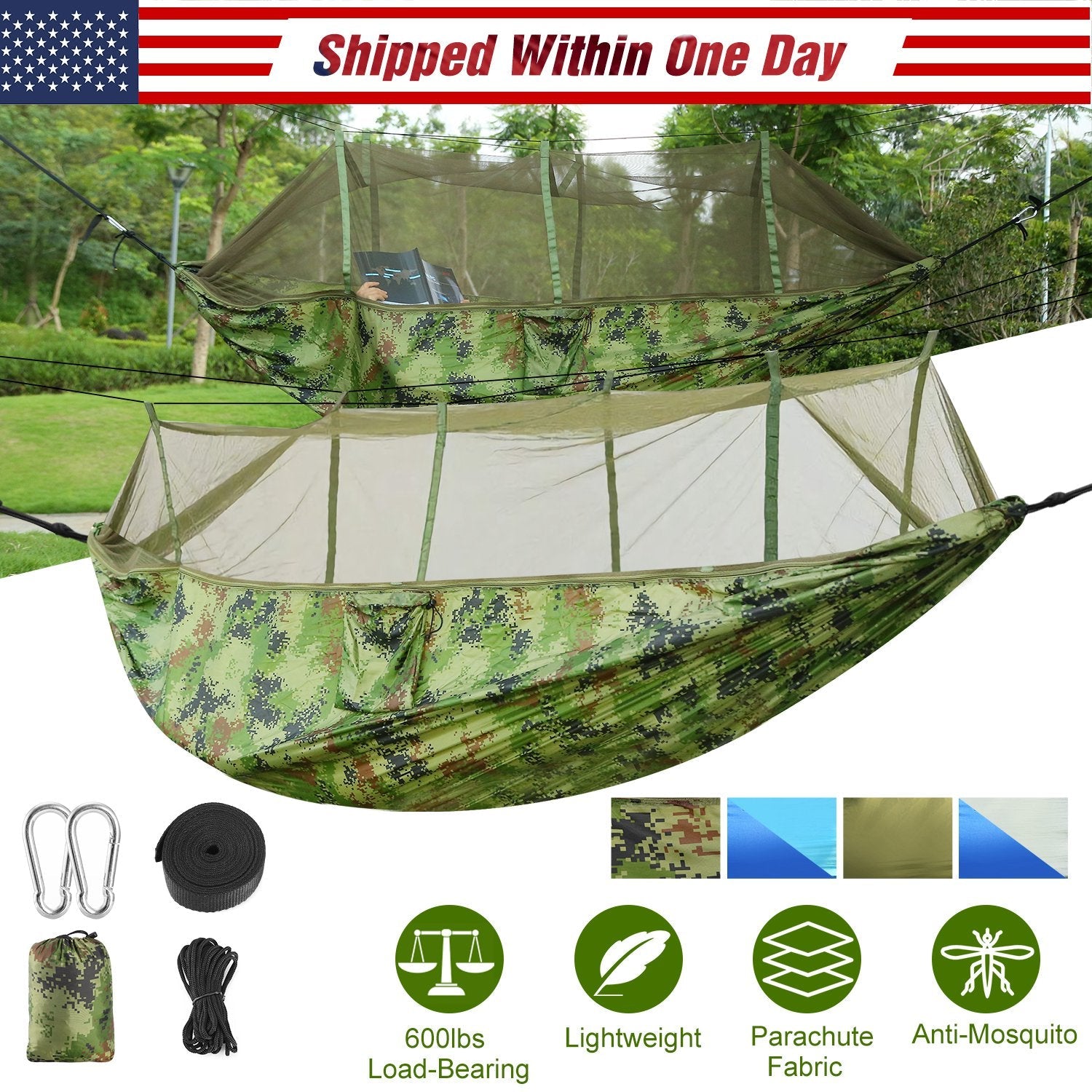 600 lbs Two Person Hammock with Mosquito Net Camping Outdoor