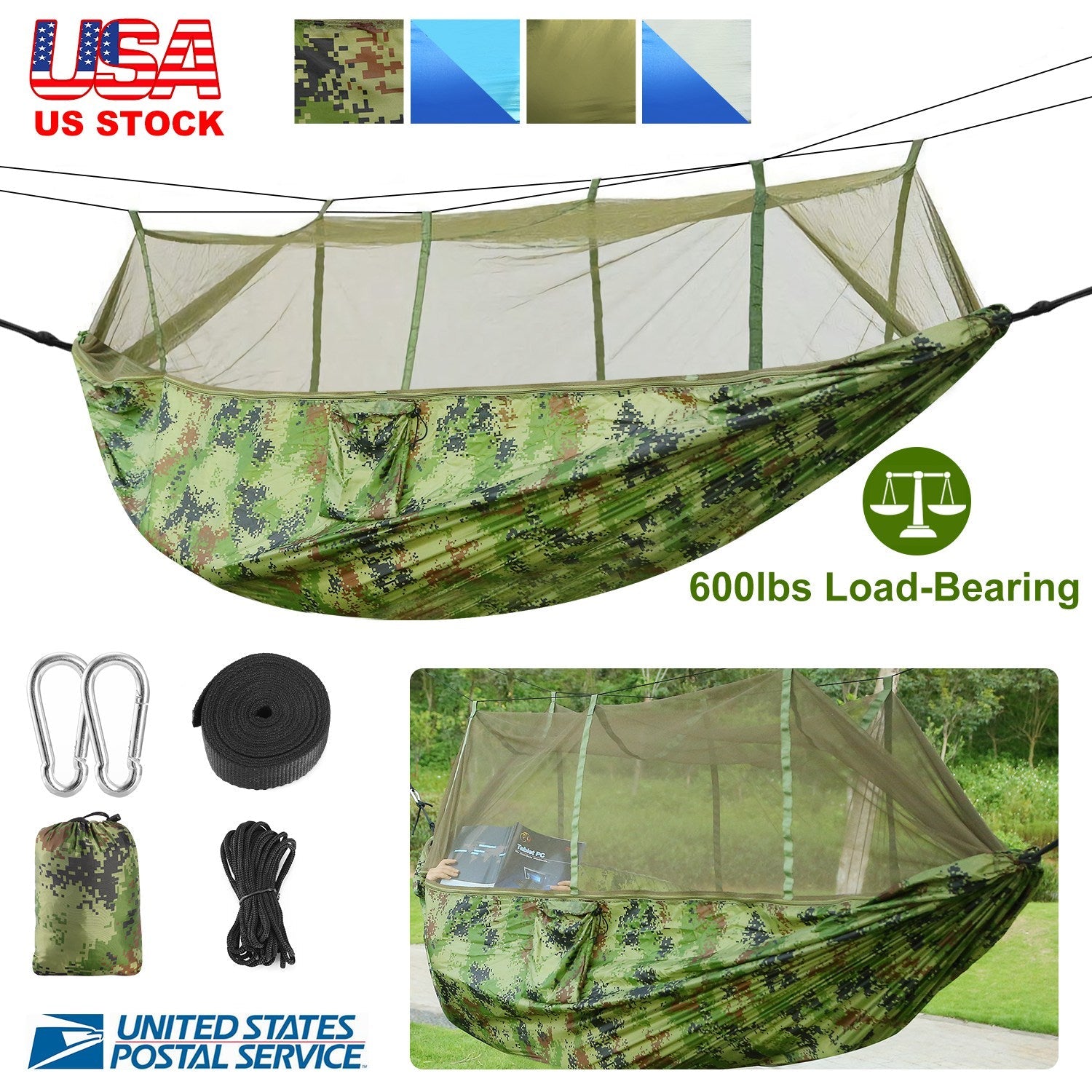 600 lbs Two Person Hammock with Mosquito Net Camping Outdoor