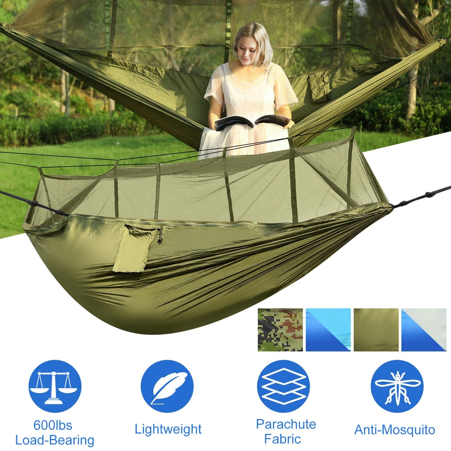 600 lbs Two Person Hammock with Mosquito Net Camping Outdoor
