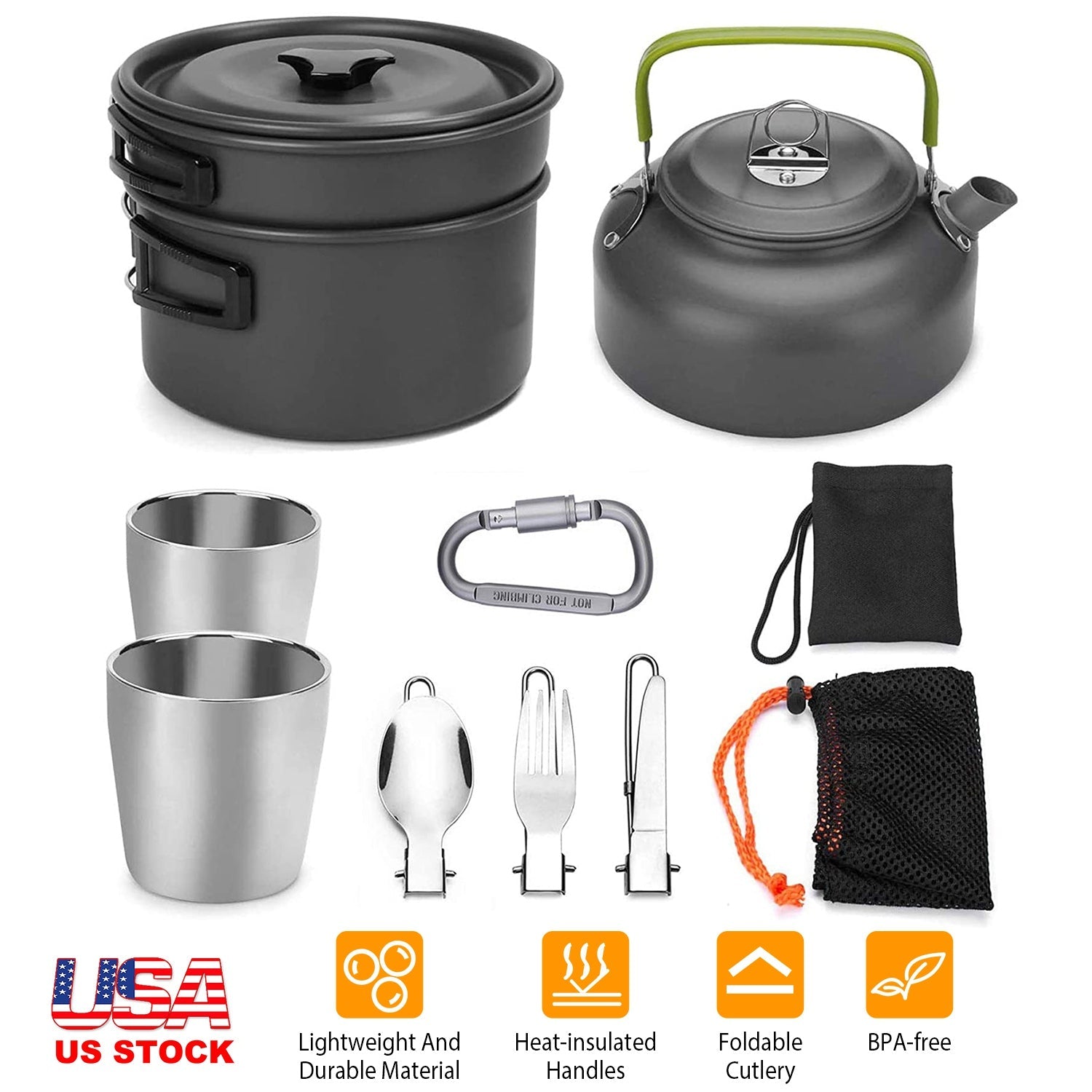 12 Piece Camping Cookware Set Stove Aluminum Pot Pan Kit