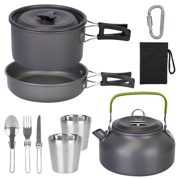 12 Piece Camping Cookware Set Stove Aluminum Pot Pan Kit