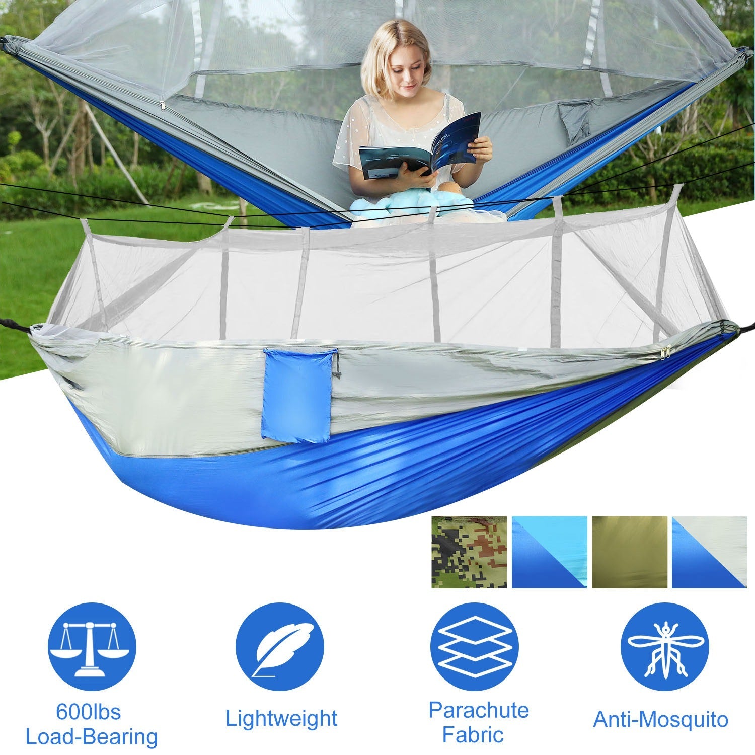 600 lbs Two Person Hammock with Mosquito Net Camping Outdoor