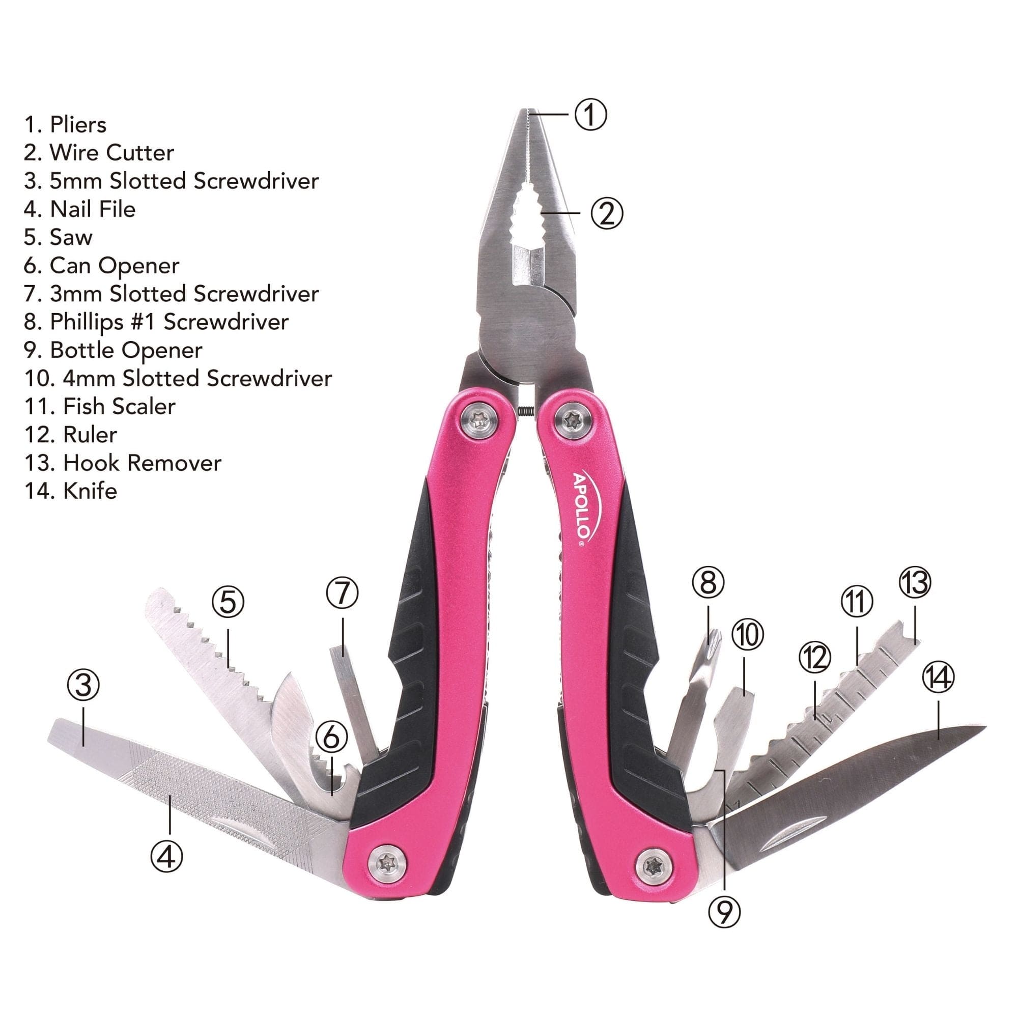 14 in 1 Pink Pocket Multitool Pliers Outdoor Camping Fishing
