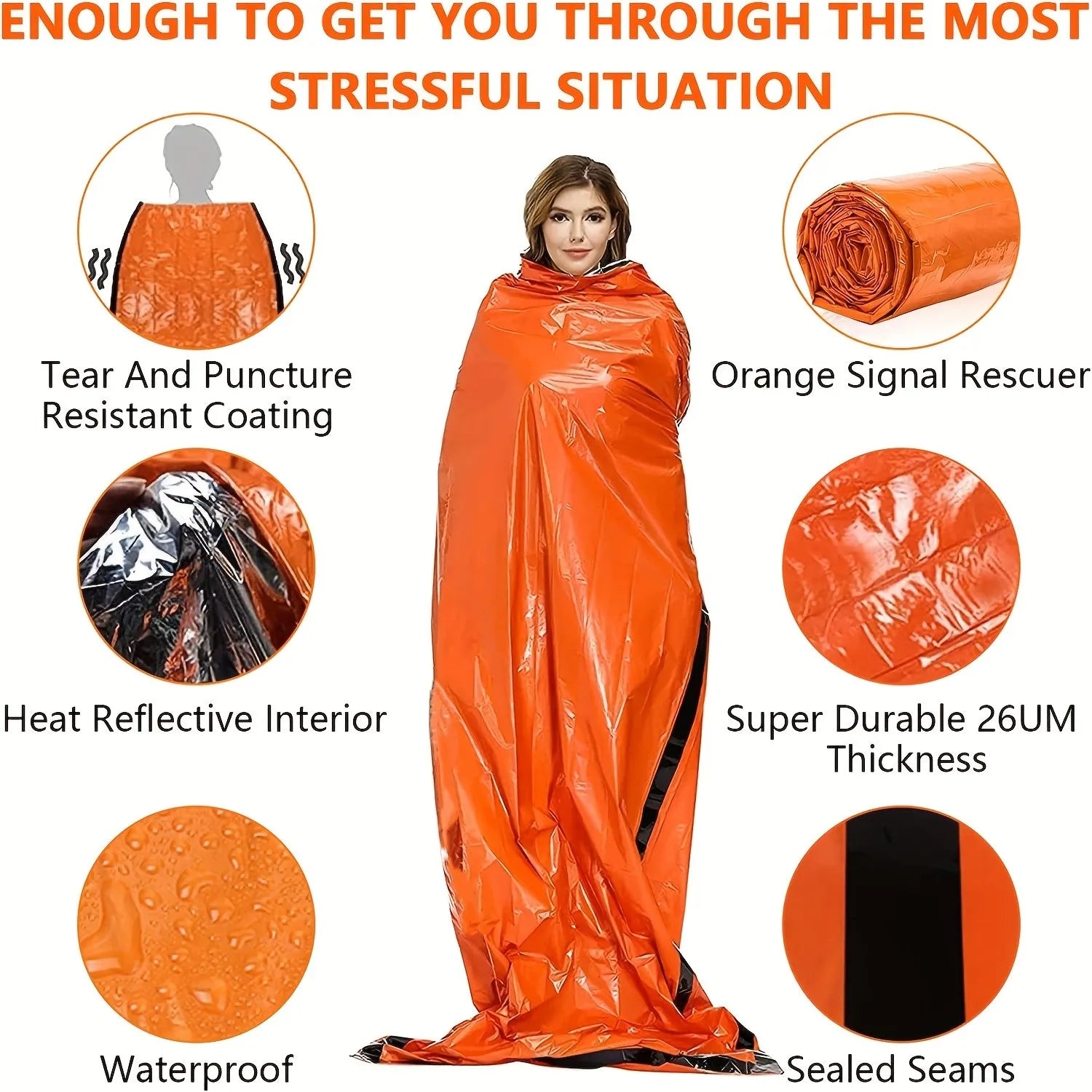Emergency Survival Sleeping Bag Waterproof Mylar Thermal Camping Rescue Kit