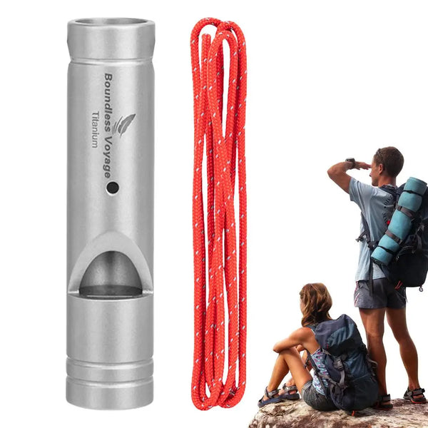 Titanium Survival Whistle Ultralight Loud Emergency Safety Hiking Lanyard