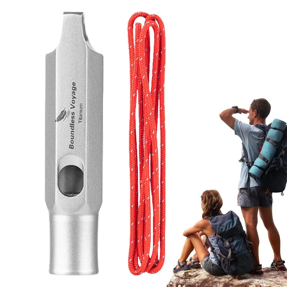 Titanium Survival Whistle Ultralight Loud Emergency Safety Hiking Lanyard