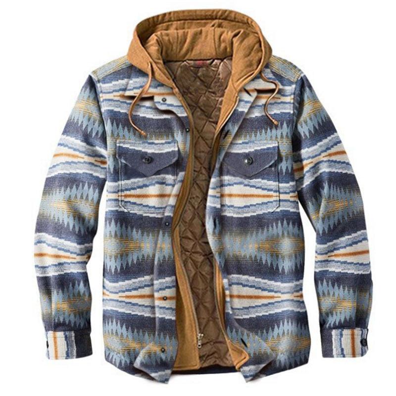 Men’s Plaid Hooded Shirt Jacket Warm Casual Autumn Winter Coat