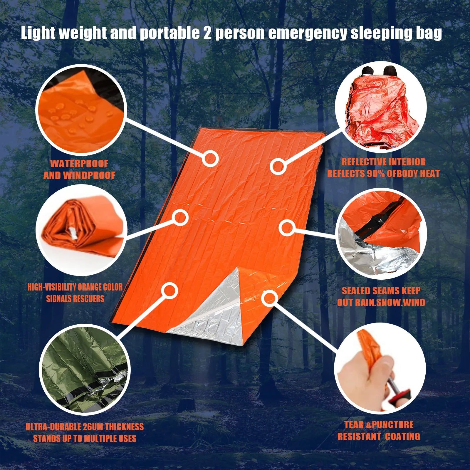 Emergency Survival Sleeping Bag Waterproof Mylar Thermal Camping Rescue Kit