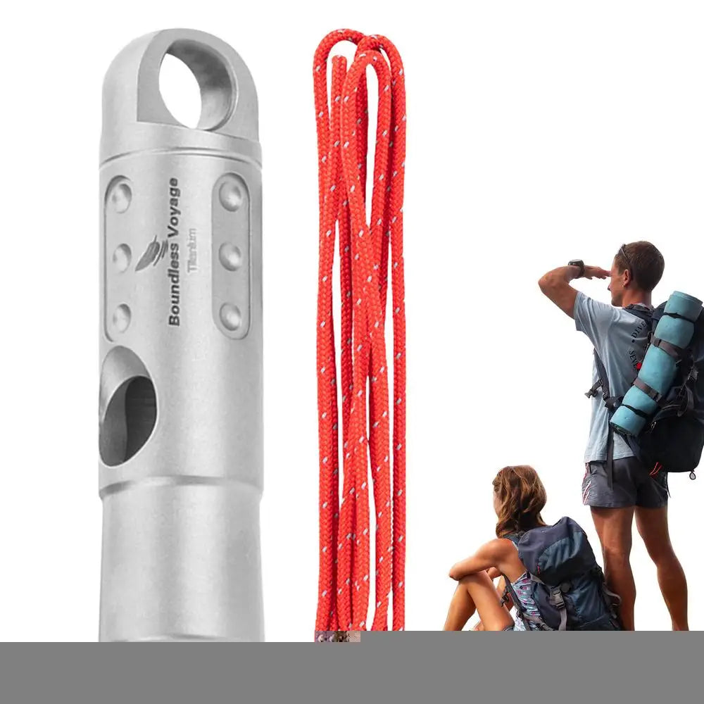 Titanium Survival Whistle Ultralight Loud Emergency Safety Hiking Lanyard