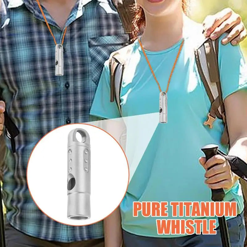 Titanium Survival Whistle Ultralight Loud Emergency Safety Hiking Lanyard