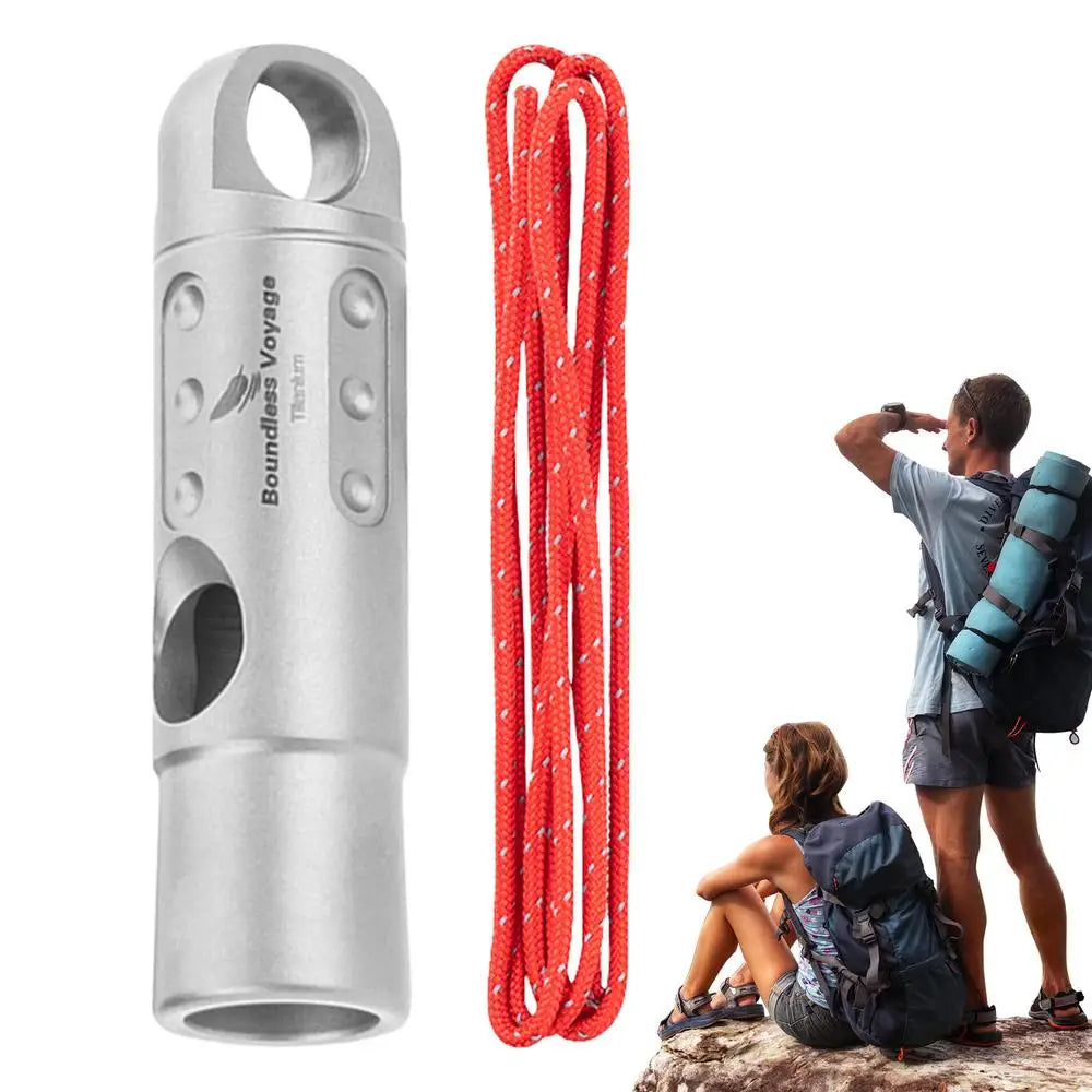 Titanium Survival Whistle Ultralight Loud Emergency Safety Hiking Lanyard