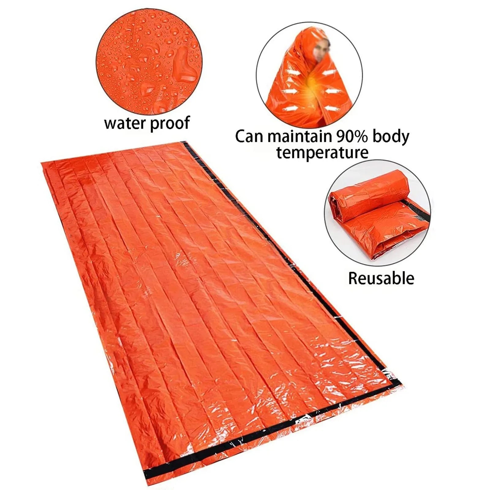 Emergency Survival Sleeping Bag Waterproof Mylar Thermal Camping Rescue Kit