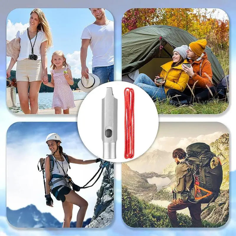 Titanium Survival Whistle Ultralight Loud Emergency Safety Hiking Lanyard