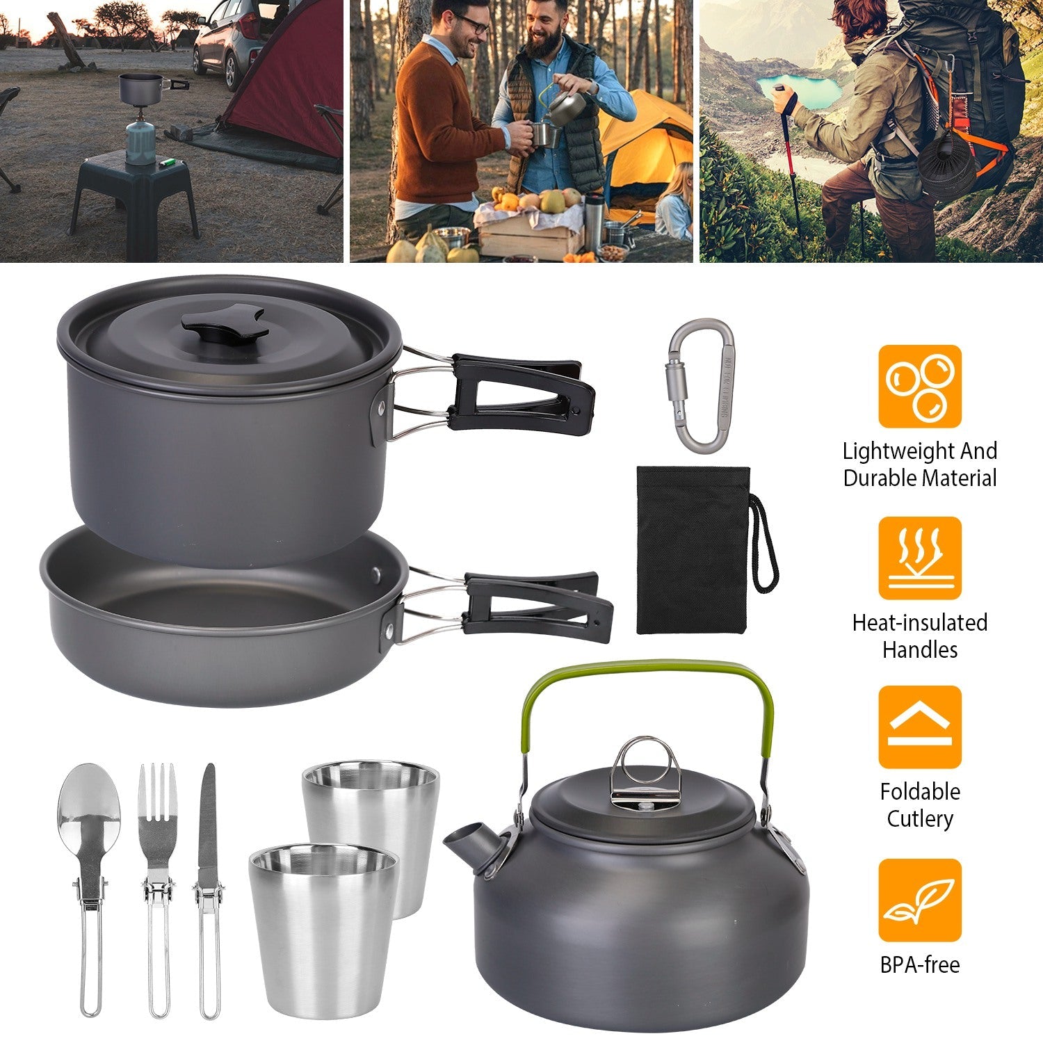 12 Piece Camping Cookware Set Stove Aluminum Pot Pan Kit