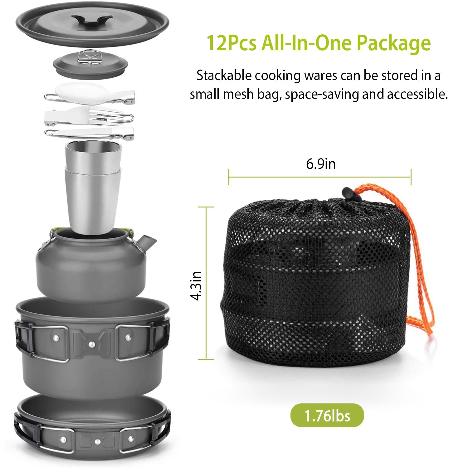 12 Piece Camping Cookware Set Stove Aluminum Pot Pan Kit