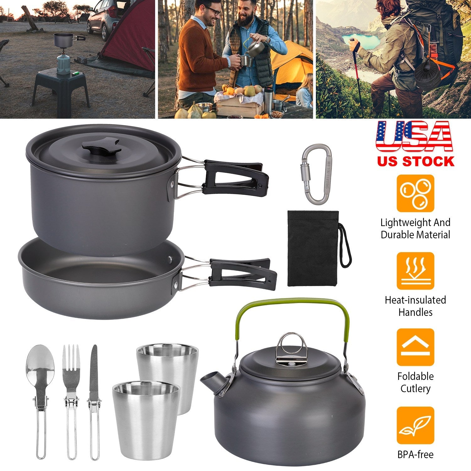 12 Piece Camping Cookware Set Stove Aluminum Pot Pan Kit