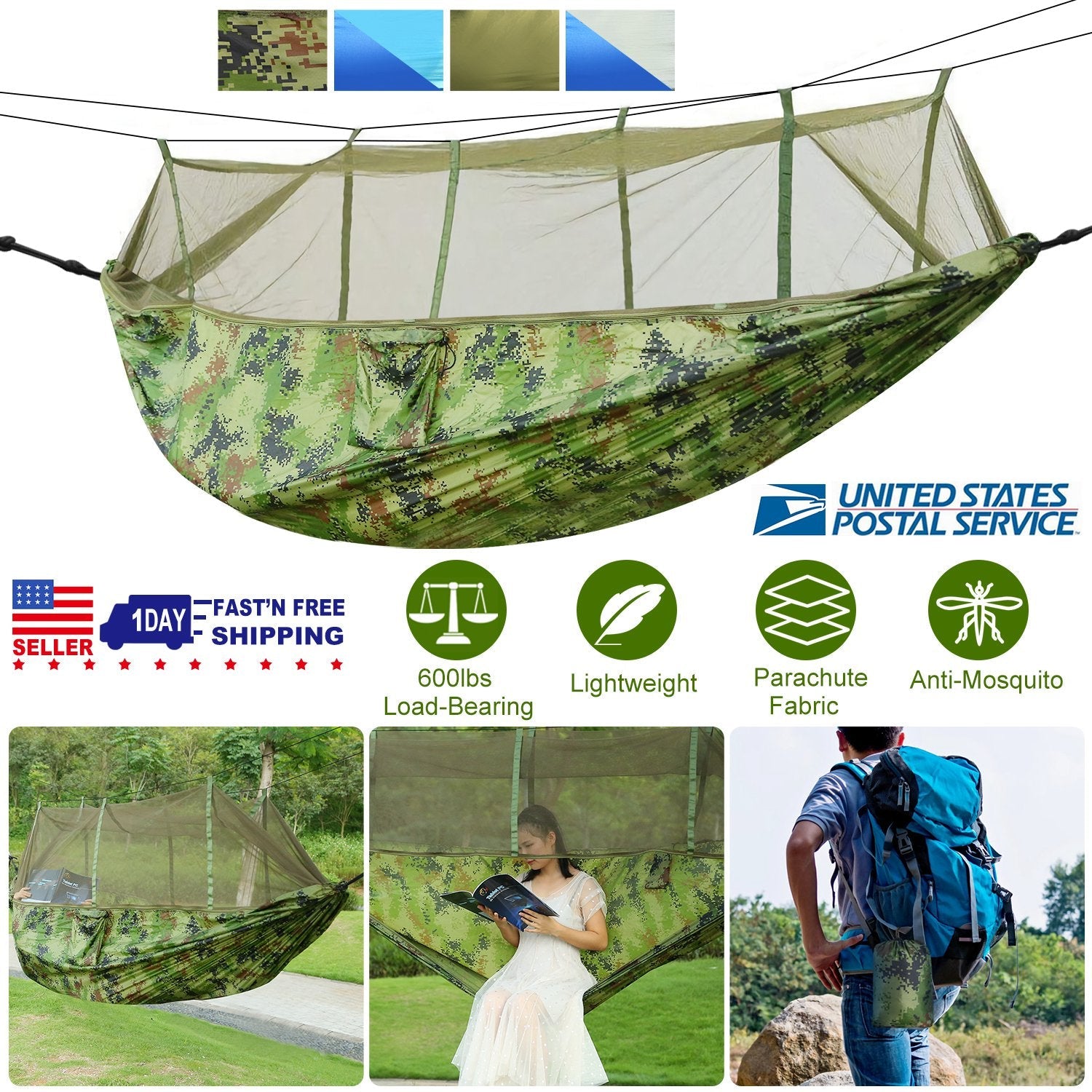 600 lbs Two Person Hammock with Mosquito Net Camping Outdoor