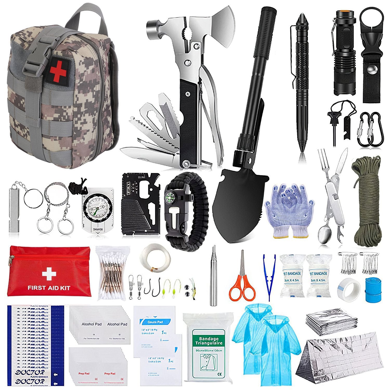 125 Piece Survival Kit Outdoor Emergency Tactical First Aid Gear