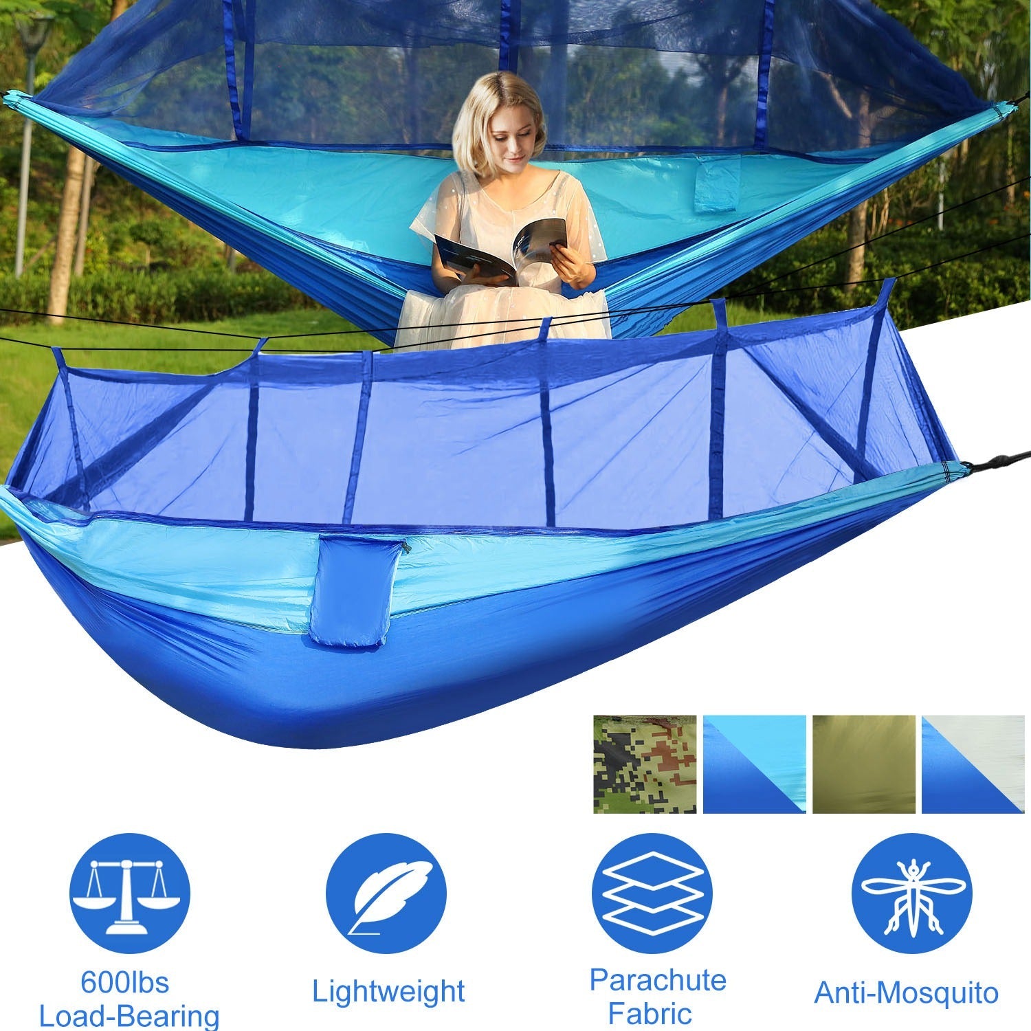 600 lbs Two Person Hammock with Mosquito Net Camping Outdoor