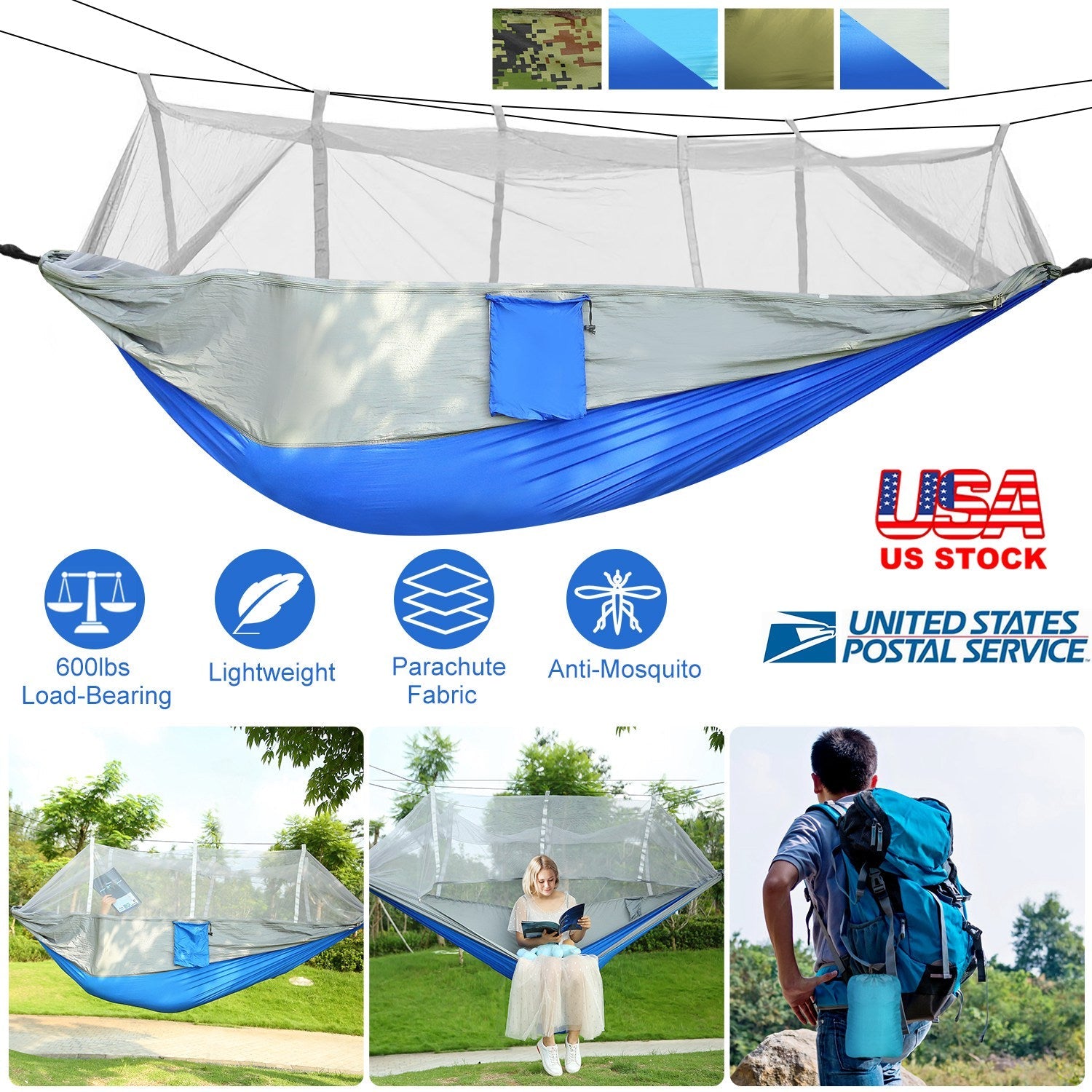 600 lbs Two Person Hammock with Mosquito Net Camping Outdoor