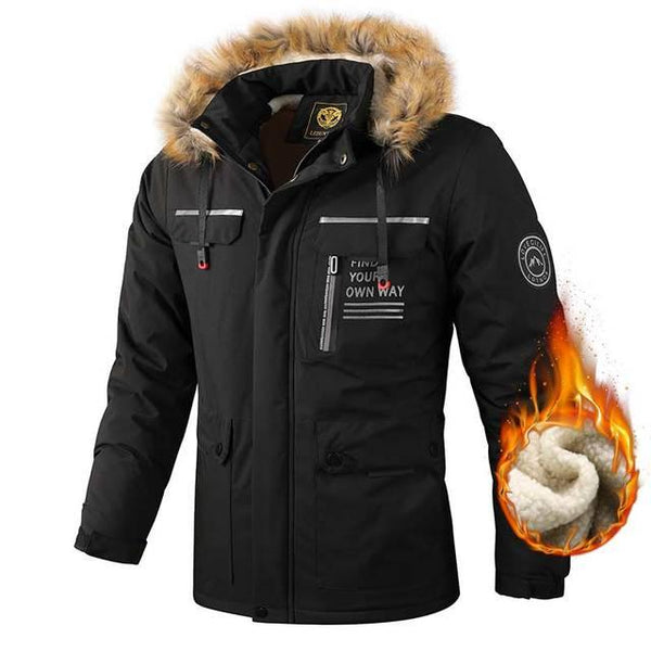 Men’s Waterproof Windbreaker Hooded Jacket Warm Breathable Outdoor Coat