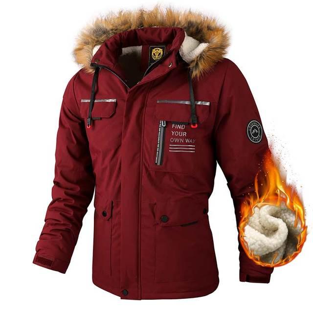 Men’s Waterproof Windbreaker Hooded Jacket Warm Breathable Outdoor Coat