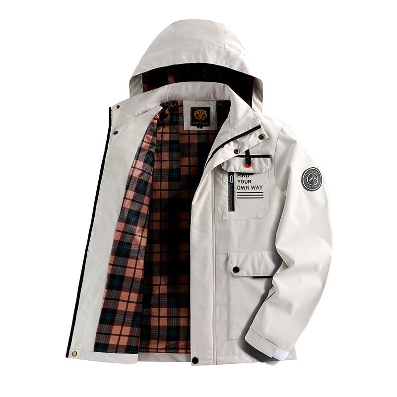 Men’s Waterproof Windbreaker Hooded Jacket Warm Breathable Outdoor Coat