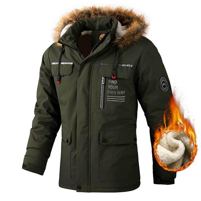 Men’s Waterproof Windbreaker Hooded Jacket Warm Breathable Outdoor Coat