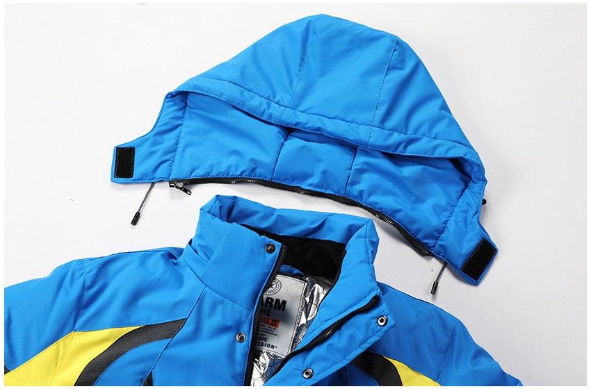 Men Blue Winter Outdoor Ski Jacket Waterproof Warm Hooded Coat