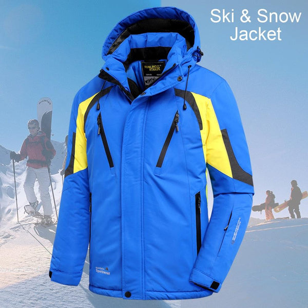 Men Blue Winter Outdoor Ski Jacket Waterproof Warm Hooded Coat