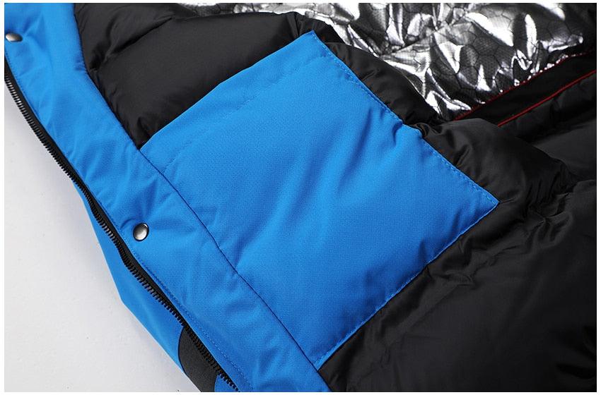 Men Blue Winter Outdoor Ski Jacket Waterproof Warm Hooded Coat
