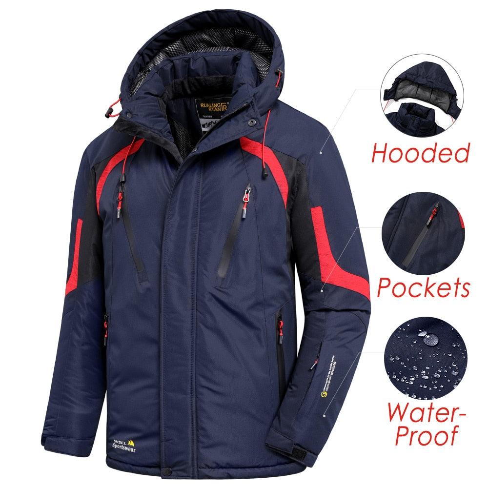 Men Blue Winter Outdoor Ski Jacket Waterproof Warm Hooded Coat