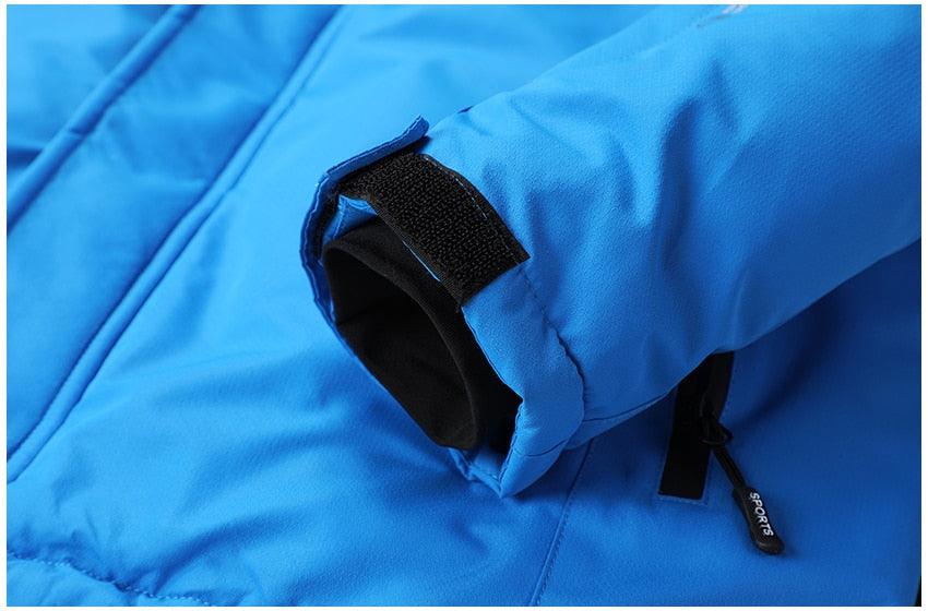 Men Blue Winter Outdoor Ski Jacket Waterproof Warm Hooded Coat