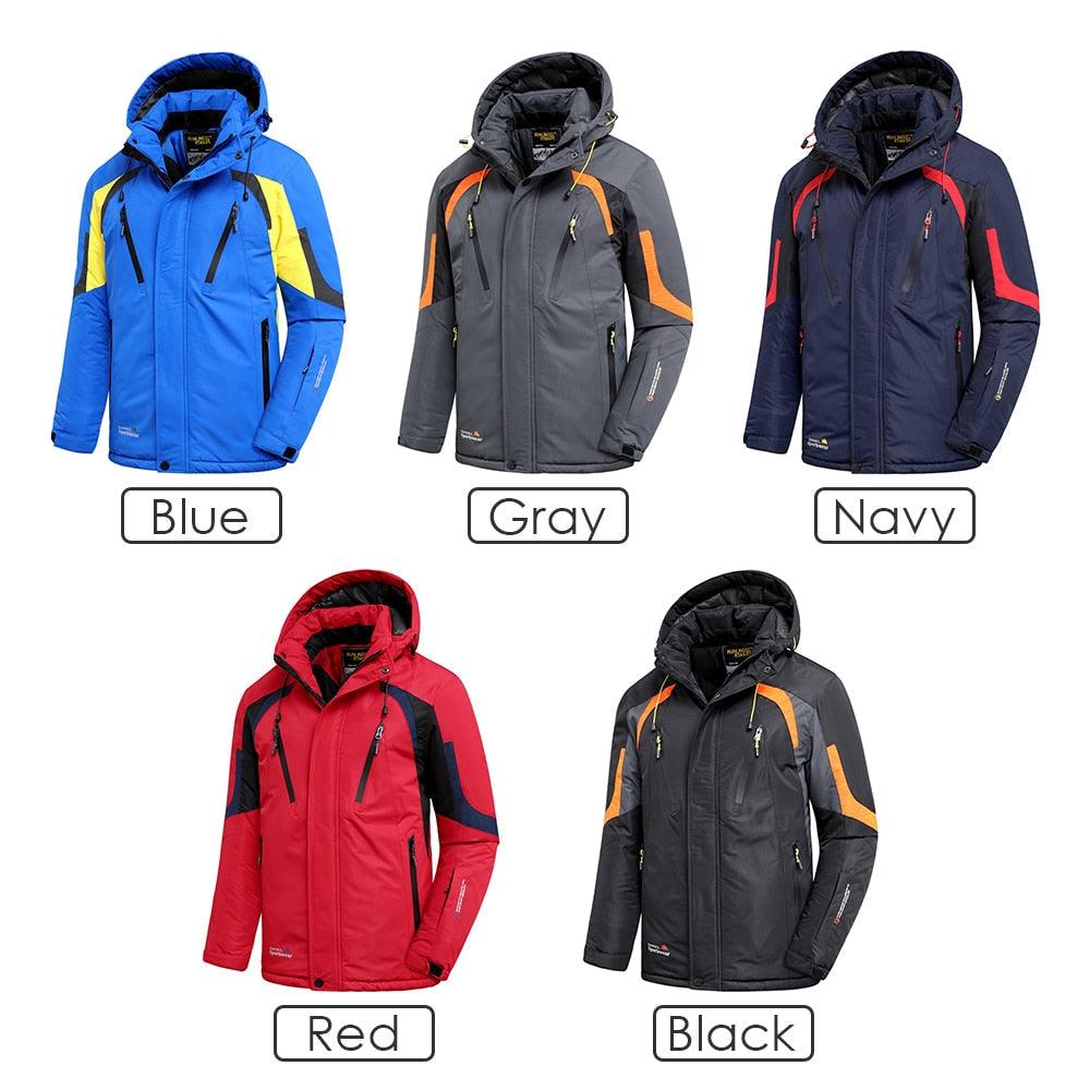 Men Blue Winter Outdoor Ski Jacket Waterproof Warm Hooded Coat