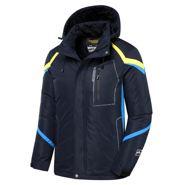 Men Blue Winter Outdoor Ski Jacket Waterproof Warm Hooded Coat