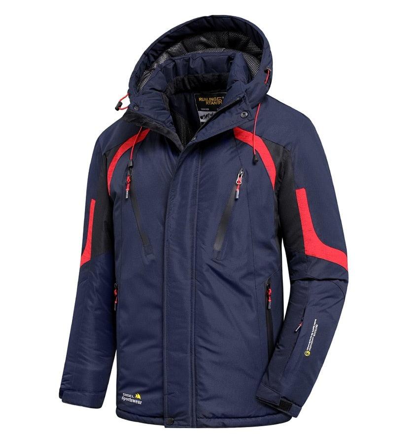Men Blue Winter Outdoor Ski Jacket Waterproof Warm Hooded Coat