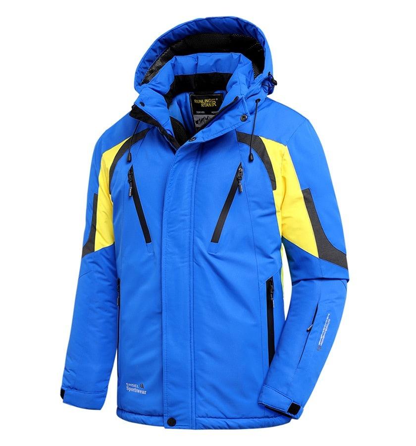Men Blue Winter Outdoor Ski Jacket Waterproof Warm Hooded Coat
