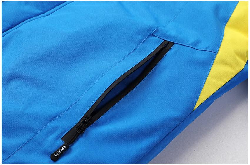 Men Blue Winter Outdoor Ski Jacket Waterproof Warm Hooded Coat
