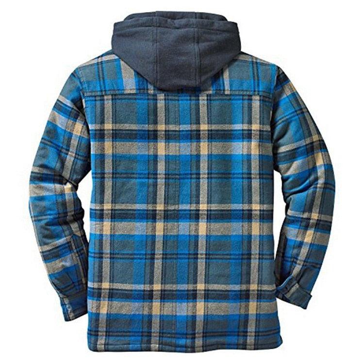 Men’s Plaid Hooded Shirt Jacket Warm Casual Autumn Winter Coat