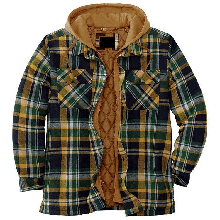 Men’s Plaid Hooded Shirt Jacket Warm Casual Autumn Winter Coat