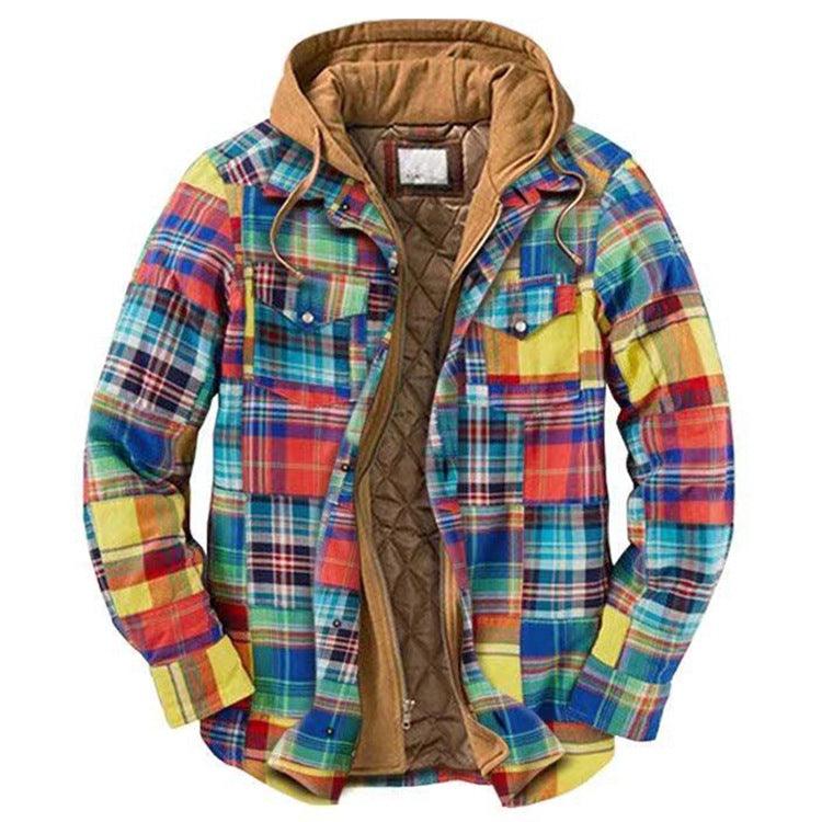 Men’s Plaid Hooded Shirt Jacket Warm Casual Autumn Winter Coat