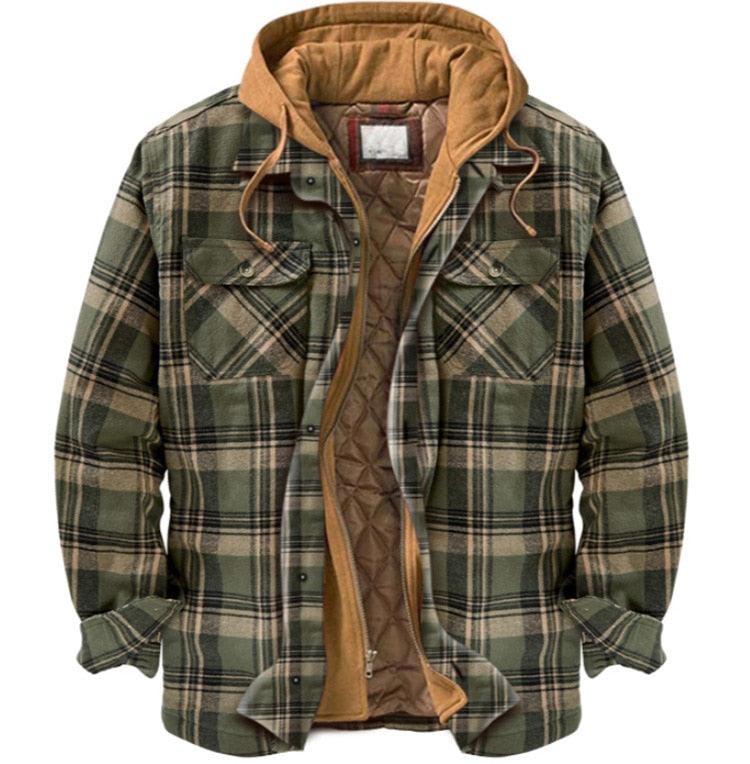 Men’s Plaid Hooded Shirt Jacket Warm Casual Autumn Winter Coat