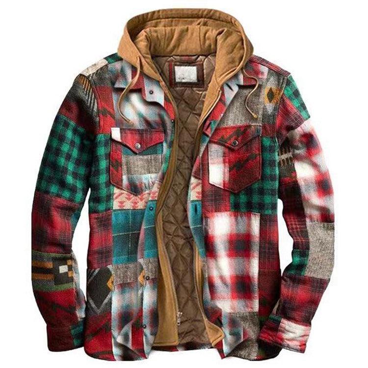 Men’s Plaid Hooded Shirt Jacket Warm Casual Autumn Winter Coat