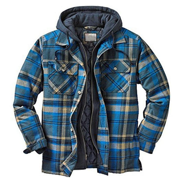 Men’s Plaid Hooded Shirt Jacket Warm Casual Autumn Winter Coat