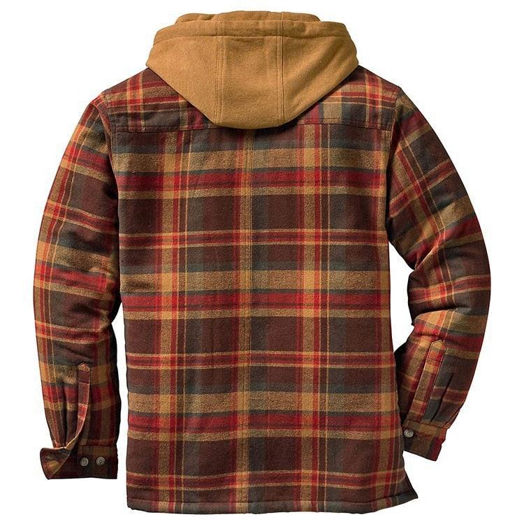 Men’s Plaid Hooded Shirt Jacket Warm Casual Autumn Winter Coat