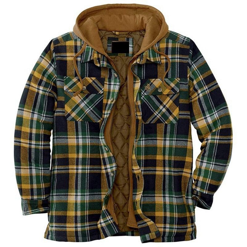 Men’s Plaid Hooded Shirt Jacket Warm Casual Autumn Winter Coat