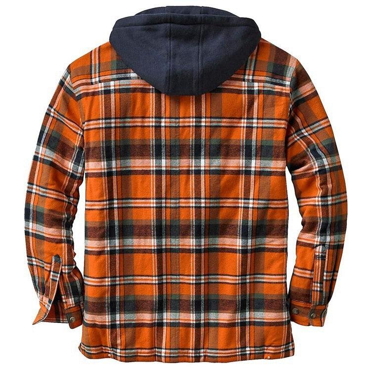 Men’s Plaid Hooded Shirt Jacket Warm Casual Autumn Winter Coat